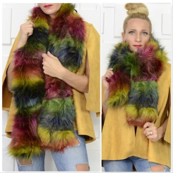 Last one!! RAINBOW FAUX FUR SCARF - Picture 1 of 4